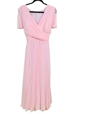 Elegant Pink Pleated Maxi Dress Sz L 
TS Couture